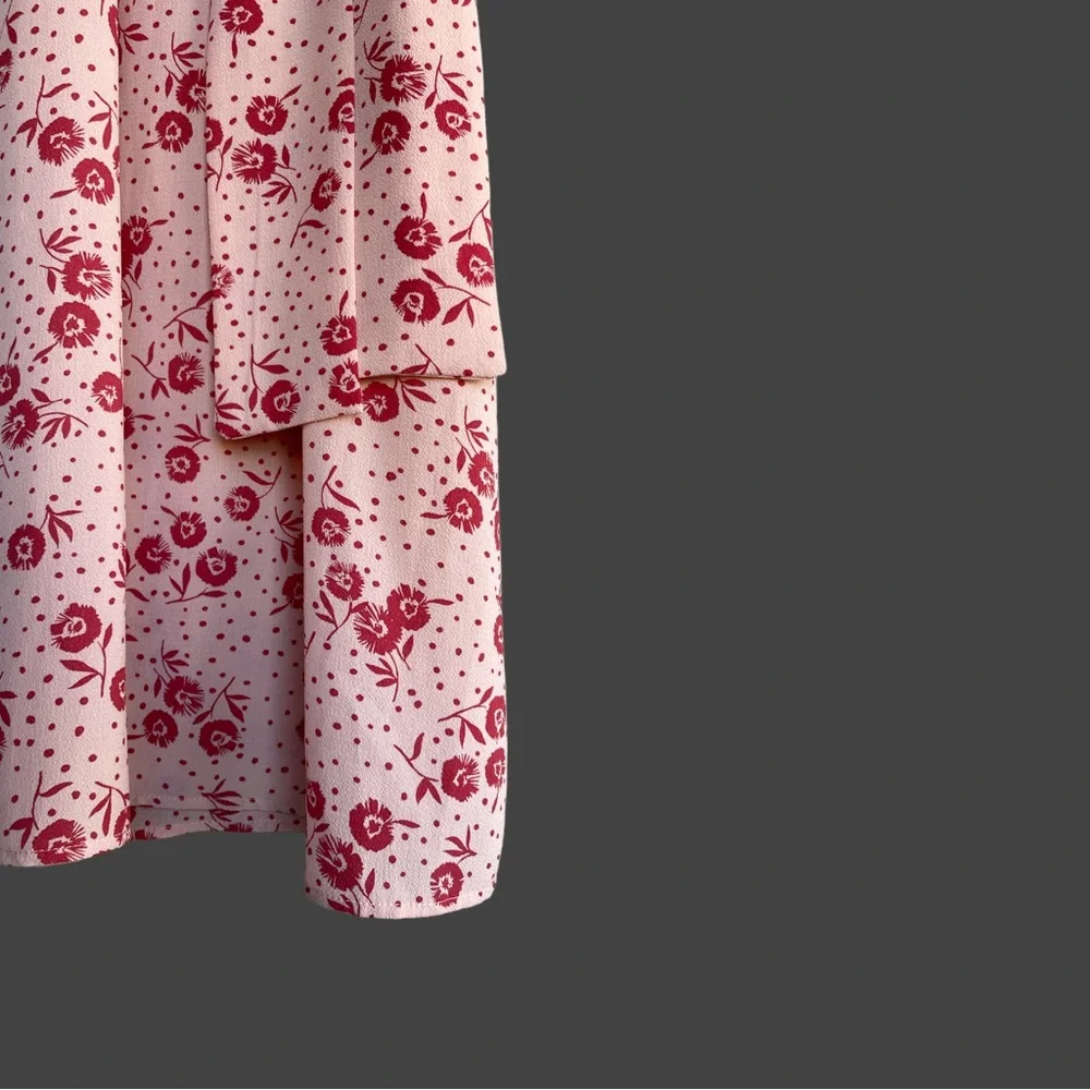 ROUJE Peach Pink Red Retro Classic Floral Dot Printed Rosalie Midi Wrap Dress - Picture 9 of 14